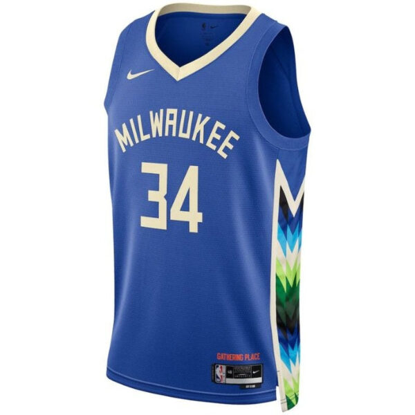 Giannis Antetokounmpo Milwaukee Bucks Unisex 2023 NBA Jersey - City Edition - Royal - Image 2