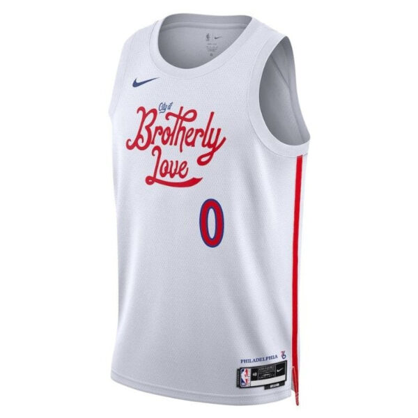 Tyrese Maxey Philadelphia 76ers Unisex 2023 NBA Jersey - City Edition - White - Image 2